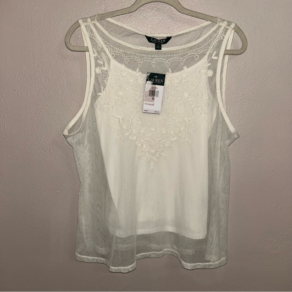 Lauren Ralph Lauren Cream Lace-Detail Sleeveless Camisole